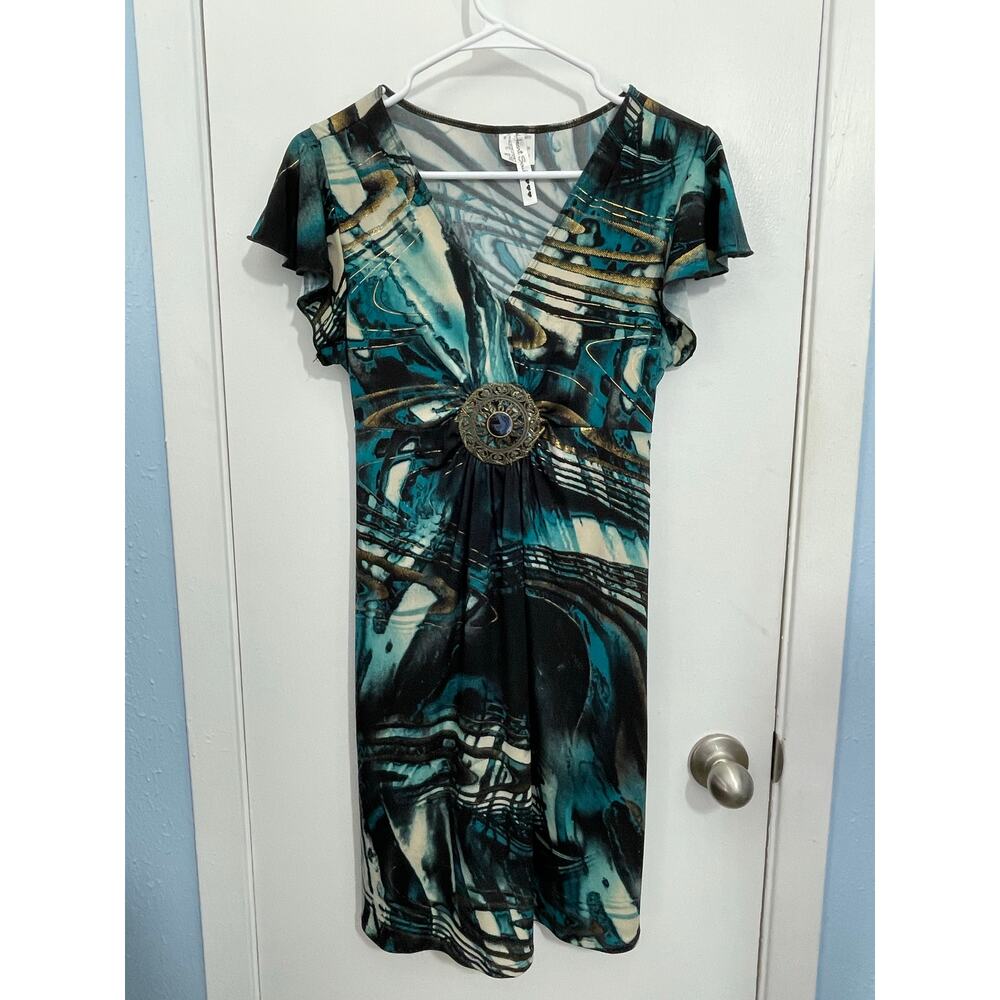 Y2K Heart Soul Dress Large Whimsigoth Medallion Flounce Sleeve Fairygrunge